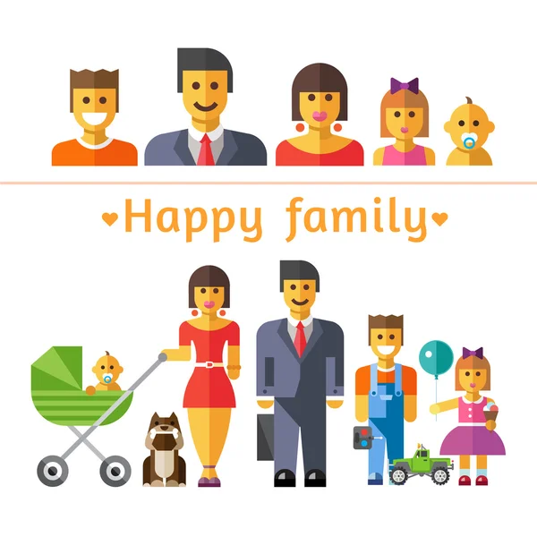 Icono conjunto familia feliz. Padres e hijos — Archivo Imágenes Vectoriales