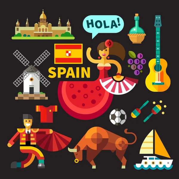 Conjunto de iconos planos vector de color, ilustraciones España — Archivo Imágenes Vectoriales