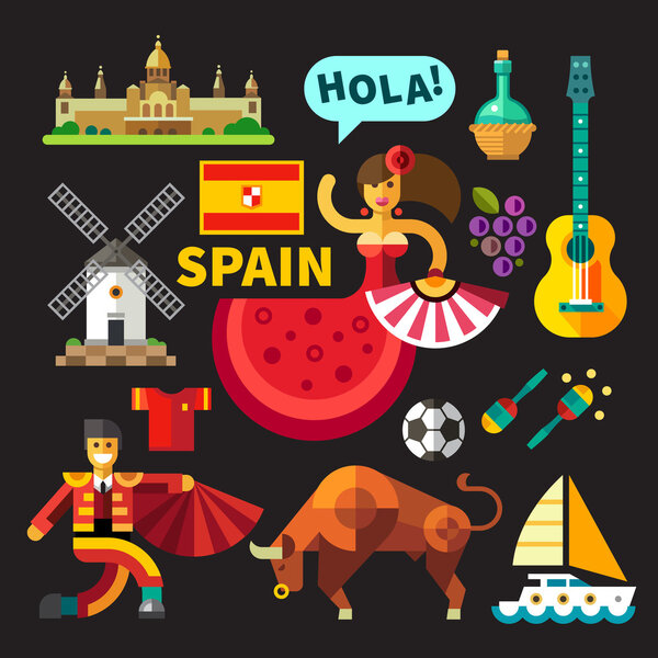 Color vector flat icon set,  illustrations Spain