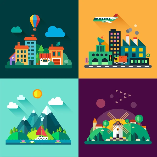 Urban and village landscapes — Stock Vector