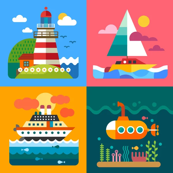 Paisajes marinos diferentes — Vector de stock