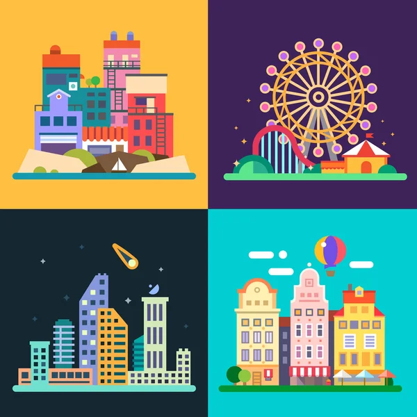 Paisajes urbanos diferentes — Vector de stock