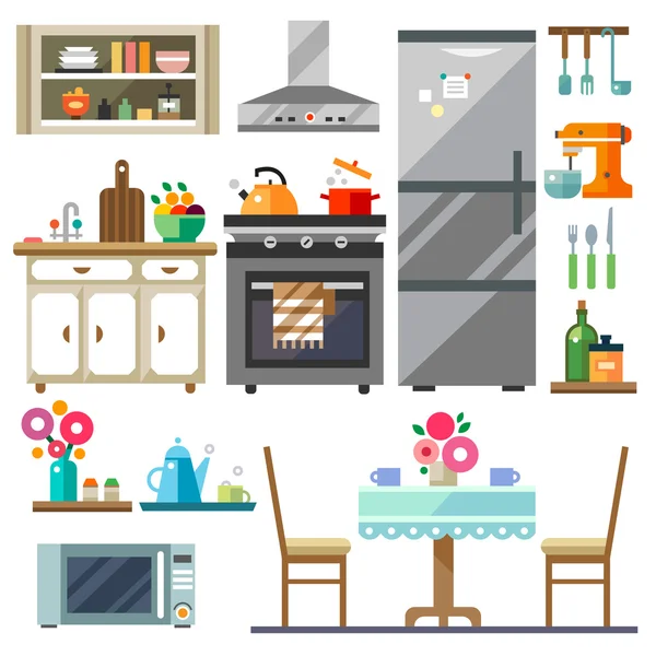 Thuis meubilair. Interieurontwerp van de keuken — Stockvector
