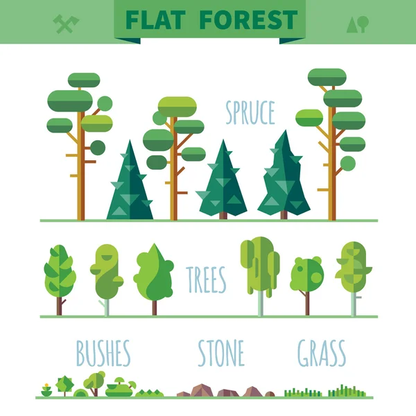 Ensemble de différents arbres, rochers, herbe — Image vectorielle