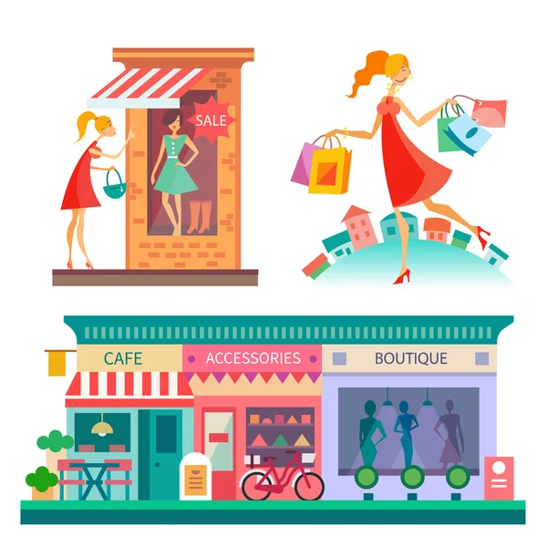 Shopping center, city scape — Stock Vector