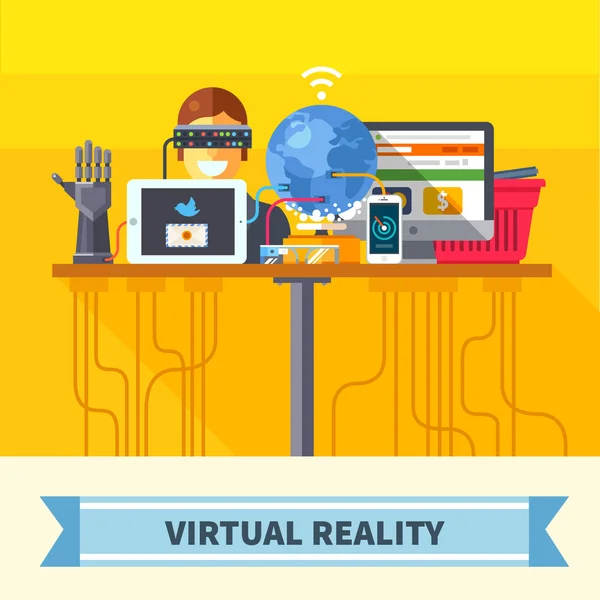 Realidade virtual. Novas tecnologias e compras on-line — Vetor de Stock