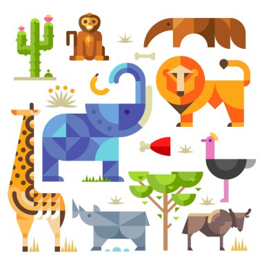 Geometrik düz Afrika hayvanlar ve bitkiler
