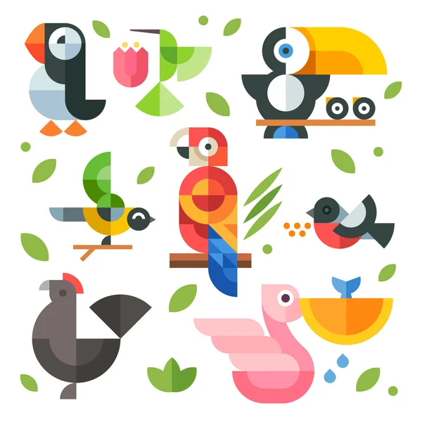 Illustrations magic birds and chicks — Stock Vector