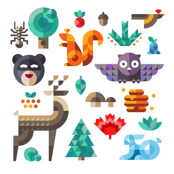 Iconos forestales, proporciones geométricas — Vector de stock