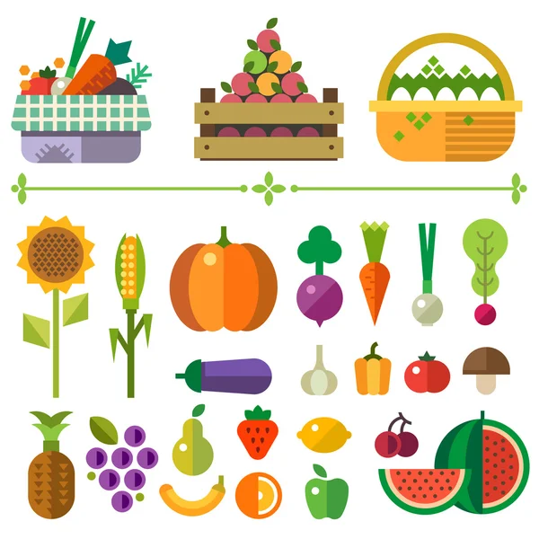 Корзина с фруктами и овощами — стоковый вектор