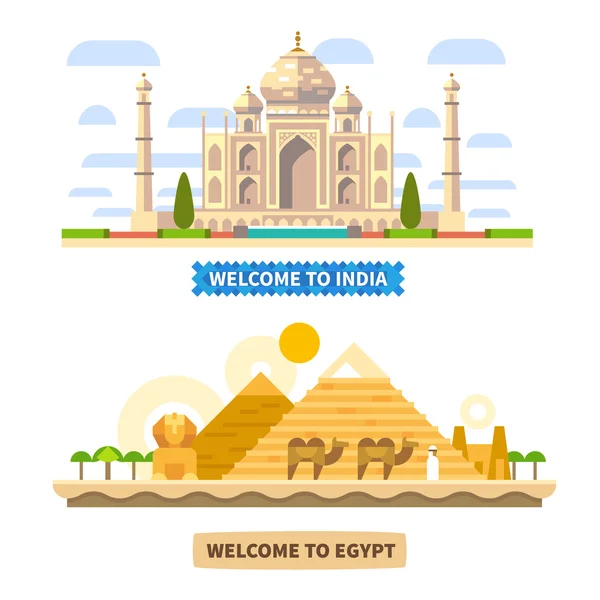 Välkommen till Indien och Egypten — Stock vektor