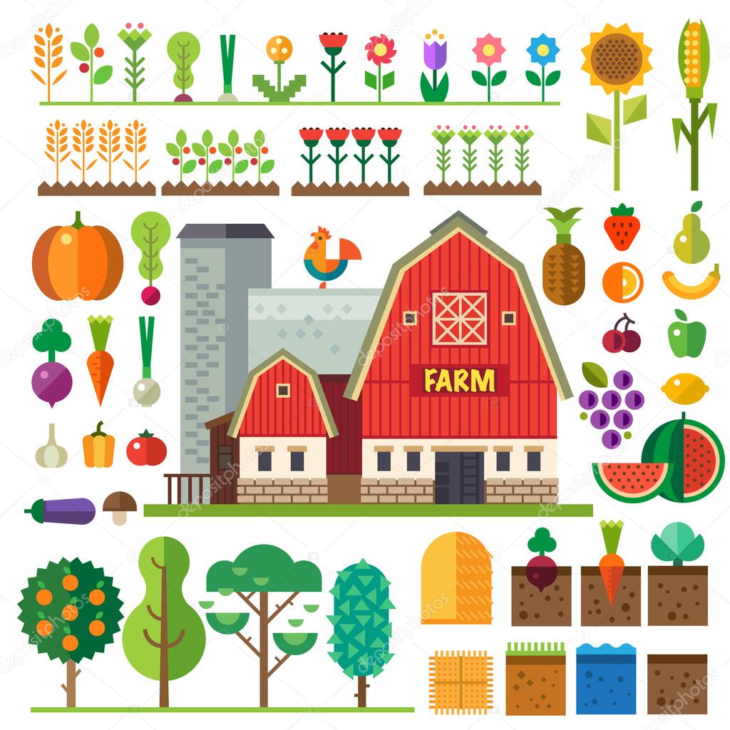Farm in village. Elements for game