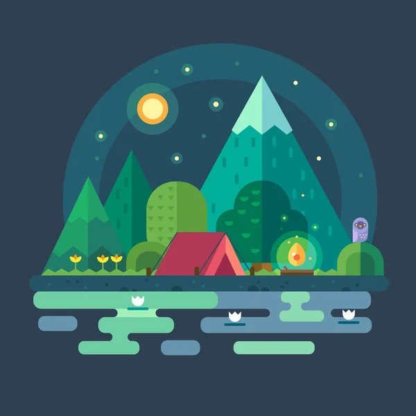 Paisaje nocturno en las montañas — Vector de stock