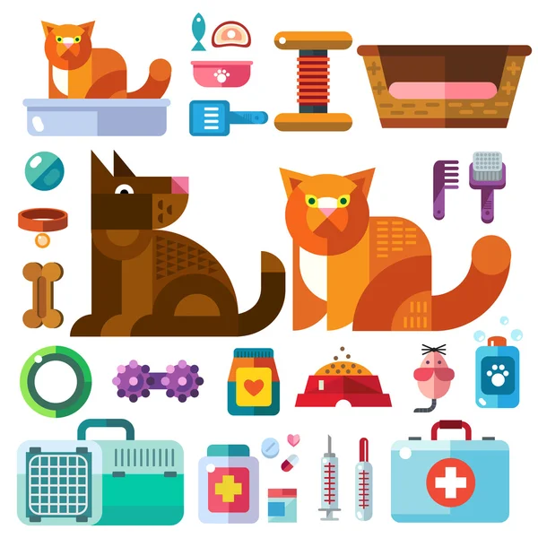 Domestic animals with their toys — Stock Vector