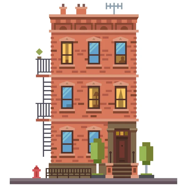 Casa adosada de ladrillo — Vector de stock