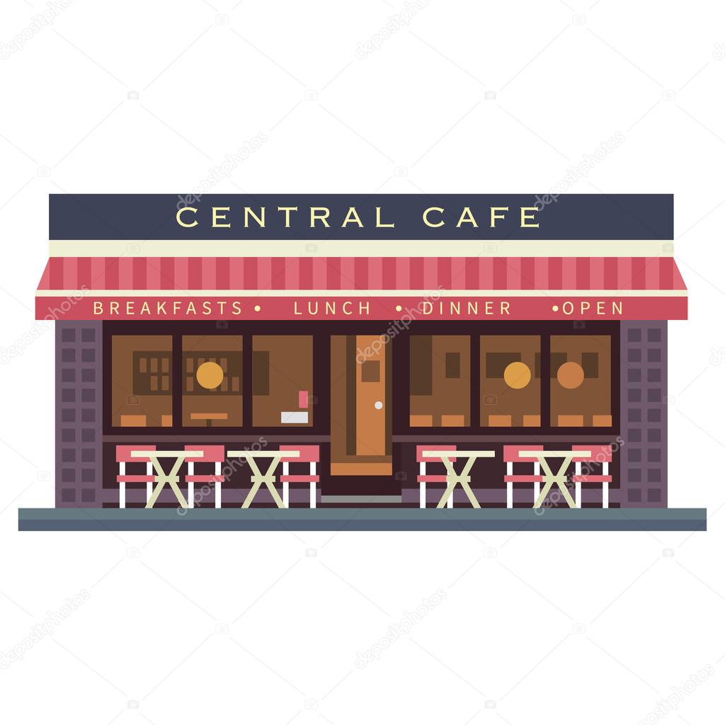 Central cafe building. Summer terrace