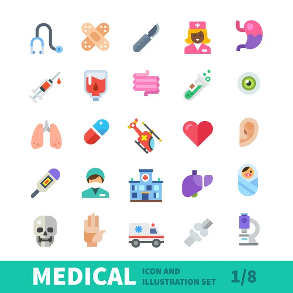 Conjunto de icono de color plano médico — Archivo Imágenes Vectoriales