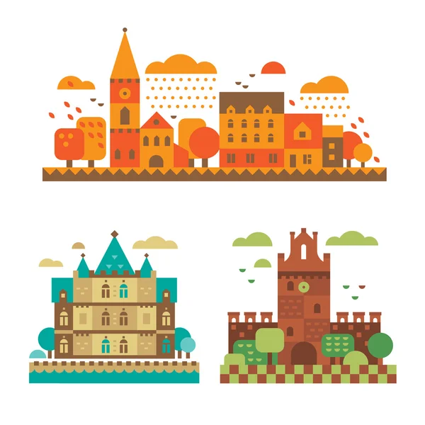Castelos medievais no outono — Vetor de Stock