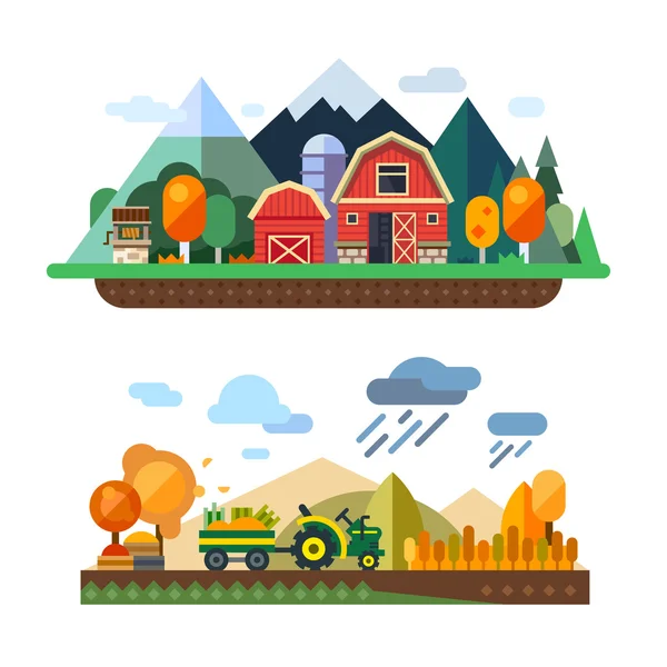 Farm life, countryside landscapes — Stock Vector