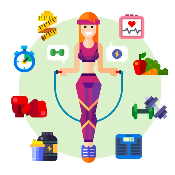 Ugró kötél boldog és egészséges fitness lány. — Stock Vector