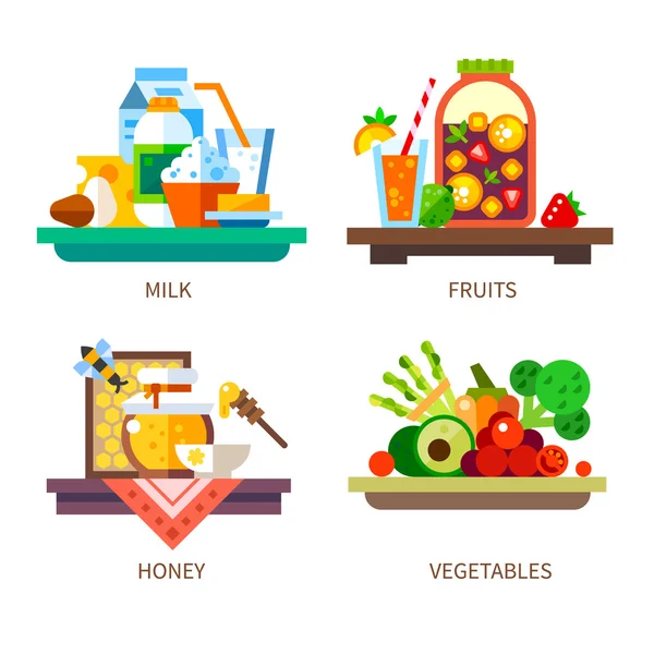 Aliments sains et délicieux . — Image vectorielle