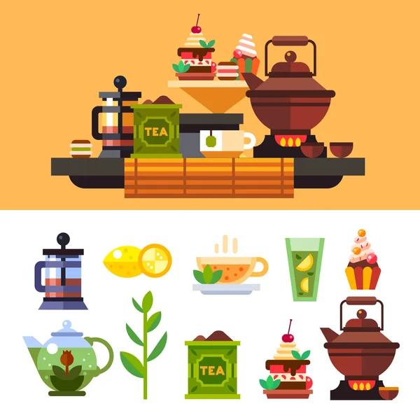Tea szertartás, és az összes szimbólum. — Stock Vector