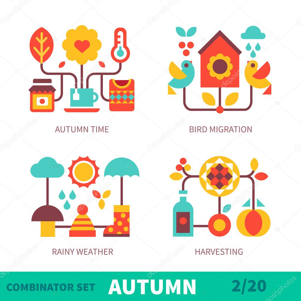 Autumn time vector illustration set.