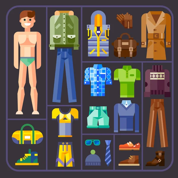 Kleding voor man. — Stockvector