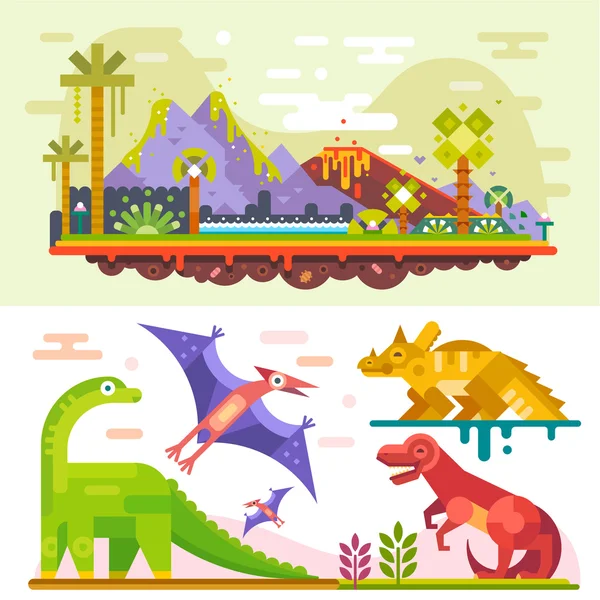 Awesome förhistorisk dinosaurie set. — Stock vektor