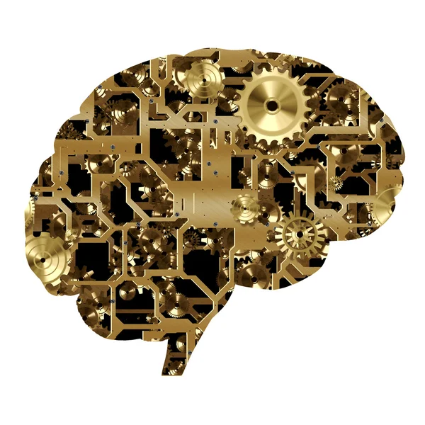 Metalen mechanisme en tandwielen binnen de hersenen. — Stockfoto