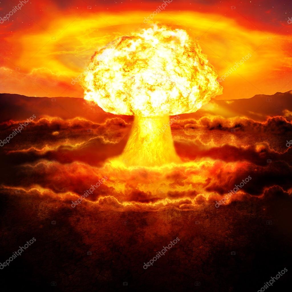 Powerful explosion of the atomic bomb in the desert. Nuclear war Stock Photo by ©100502500 112219090