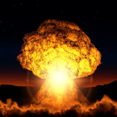 Gece boyunca atom bombasının parlak patlama.