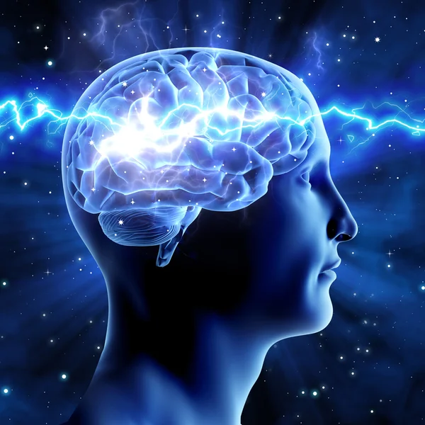 The relationship of man and the universe. Cosmic energy. Brain m — Stock Photo, Image