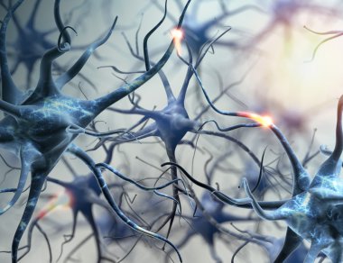Neural ağ. Nöronlar beyin bağlantıları. 3D çizim. 