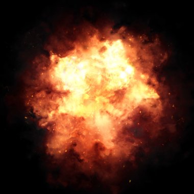 Siyah bir arka plan üzerinde ateşli patlama.
