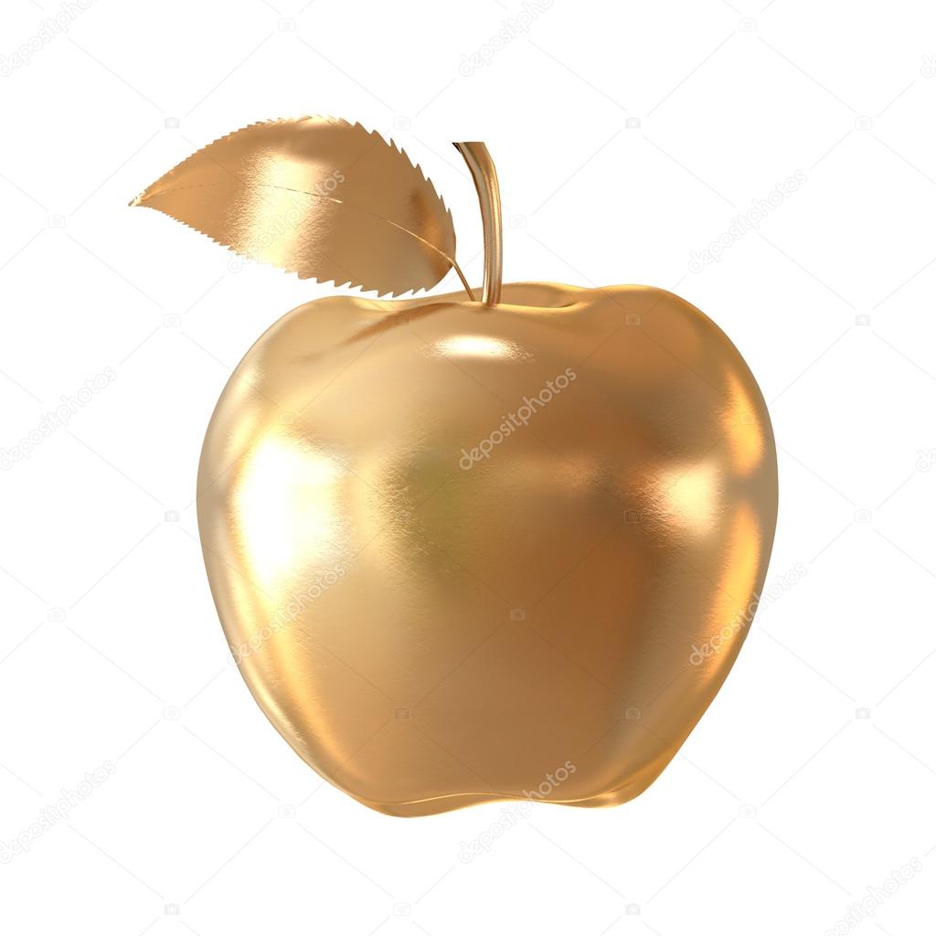 Golden apple isolated on white background. High resolution 3D re