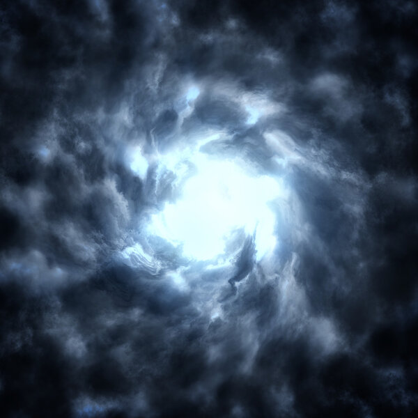The eye of a tornado. Illustration storm swirl  clouds closeup.