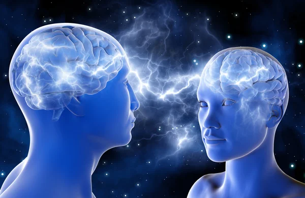 Neural connections in the brains of men and women. Love at first — Stock Photo, Image