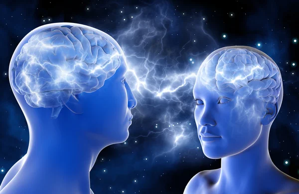 Conexiones neuronales en el cerebro de hombres y mujeres. Amor al principio. — Foto de Stock