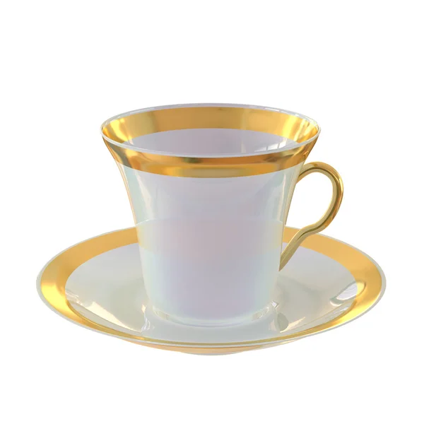 白色典雅茶杯和茶碟与黄金。一种高分辨率. — 图库照片