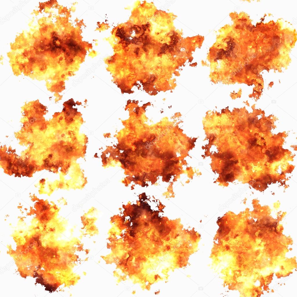 Fiery explosions on a white background.