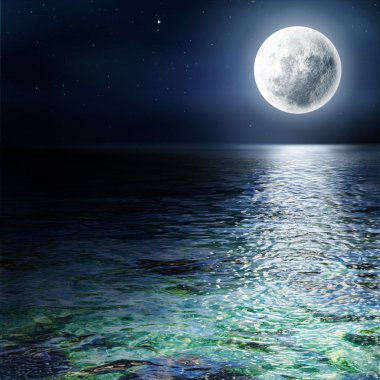 Big moon over the ocean. Seascape and moonlight. A high resoluti clipart