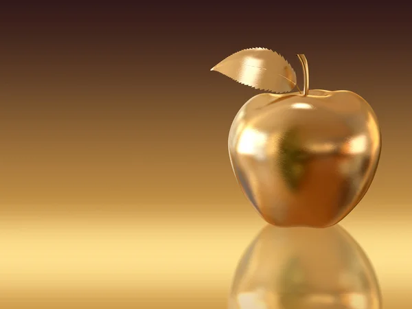 Altın zemin üzerine altın elma. Yüksek çözünürlükte 3d render. — Stok fotoğraf