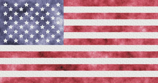 Amerikan bayrağı sulu boya boyalı. Suluboya kağıdı ABD bayrağı. — Stok fotoğraf
