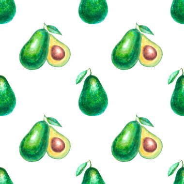 Beyaz arka planda kusursuz avokado desenli kemik. Beyaz arkaplan. Organik tekstil.