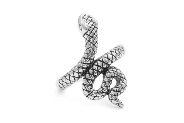 Schmuckring Vorhanden Schlange Edelstahl Hintergrund Mit Weißer Farbe — Stockfoto