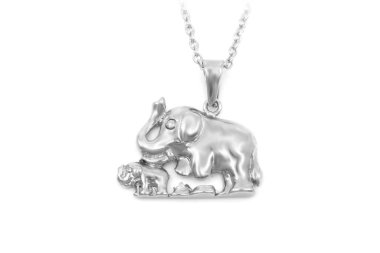 Şans getirmesi için mücevher kolye fili. Paslanmaz çelik. Tek renk arkaplan. OEM ürünü