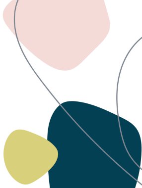 Donanma, sarı ve soluk pembe şekilli soyut kompozisyon düz kıvrımlı gri çizgilerle kesişiyor. Vektör illüstrasyonu