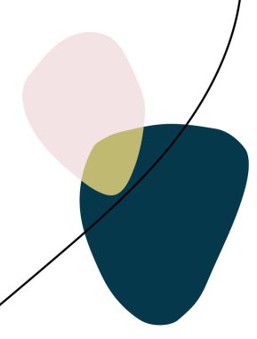 Donanma, açık pembe ve sarı küçük soyut formlar ince kıvrımlı siyah bir çizgiyle kesişiyor. Vektör illüstrasyonu