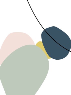 Mavi, sarı ve yeşil organik formlara ve eğri bir çizgiye sahip minimum soyut bileşim. Vektör illüstrasyonu